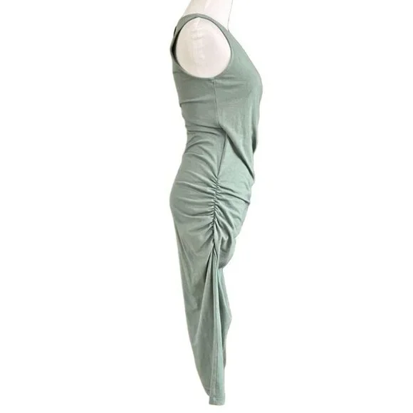 NWT MICHAEL STARS SAGE BASIL BLUE SLEEVELESS CROSSOVER FAUX WRAP MIDI DRESS - XS - Picture 3 of 9